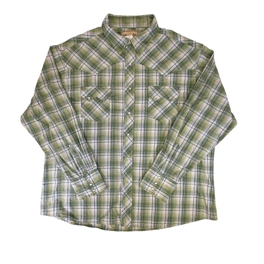Wrangler Western Fashion Snap Shirt Green Plaid Metallic Lurex XXL WM922GN
